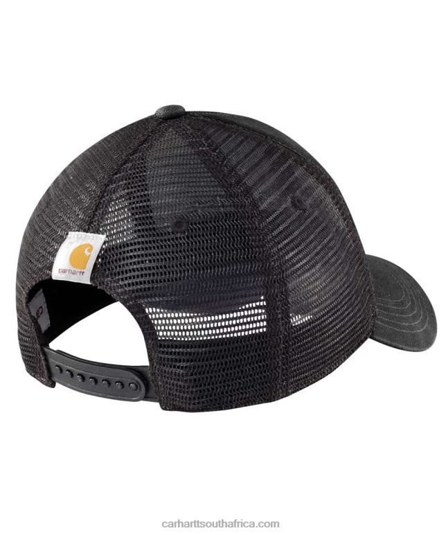 Men Asphalt Black 6D80X88 Carhartt Canvas Mesh-Back Logo Graphic Cap