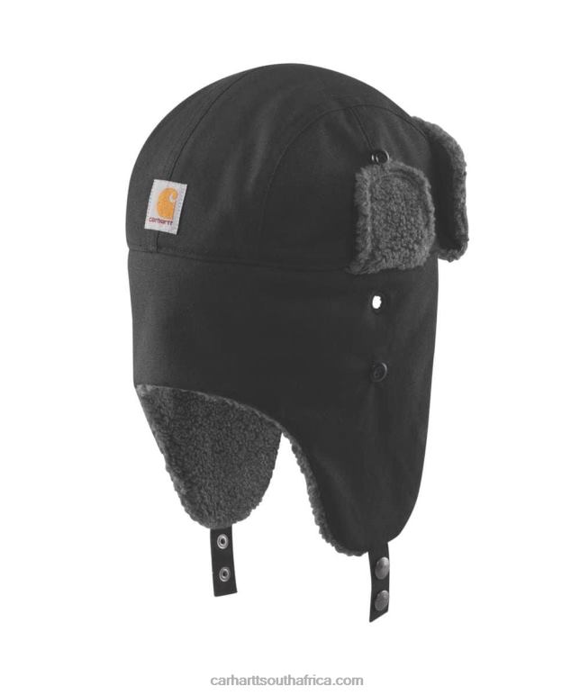 Men Black 6D80X10 Carhartt Rain Defender Canvas Trapper Hat