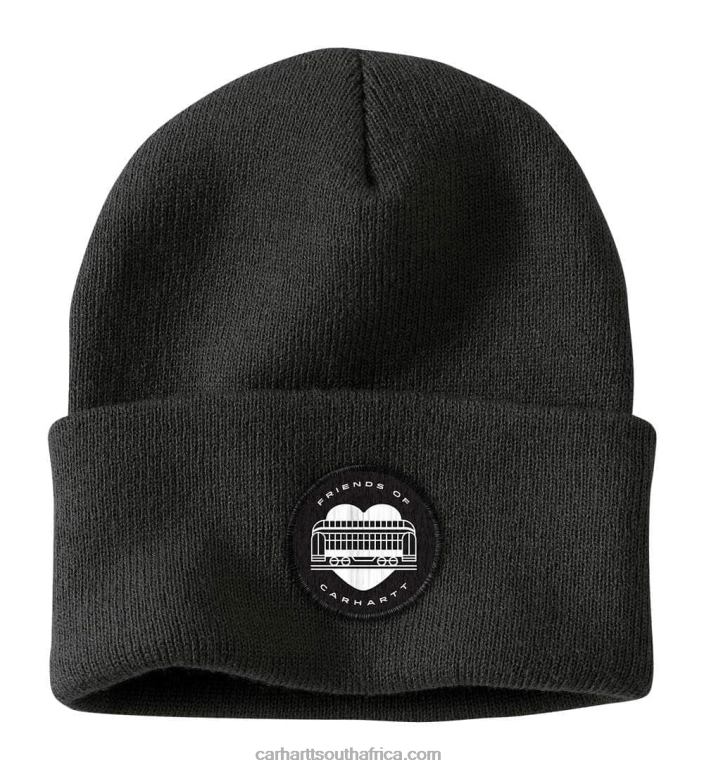 Men Black 6D80X97 Carhartt Knit Cuffed Foc Graphic Beanie