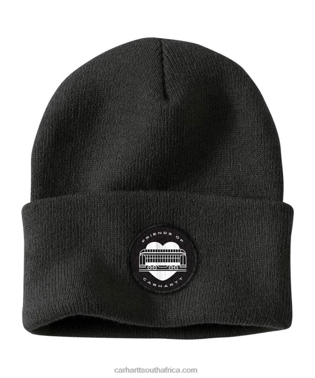 Men Black 6D80X97 Carhartt Knit Cuffed Foc Graphic Beanie