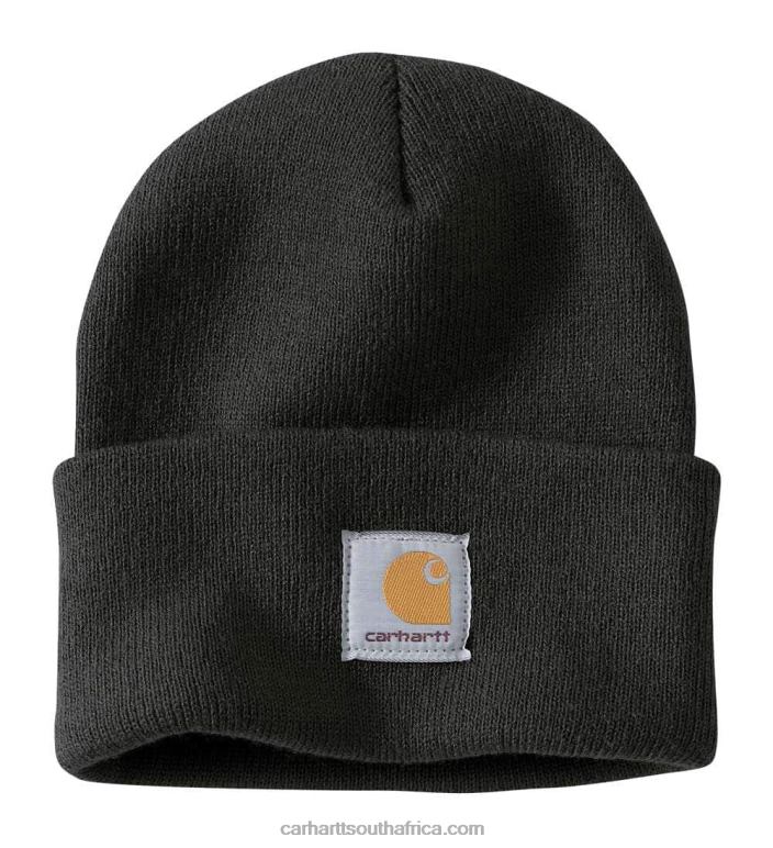 Men Black 6D80X97 Carhartt Knit Cuffed Foc Graphic Beanie