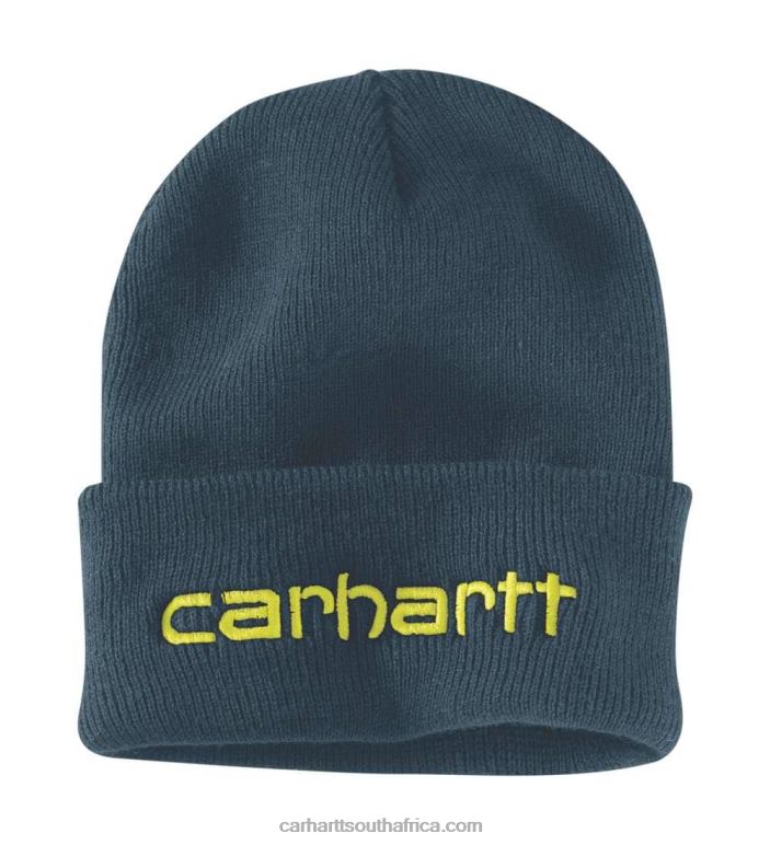 Men Black 6D80X99 Carhartt Knit Insulated Logo Graphic Cuffed Beanie