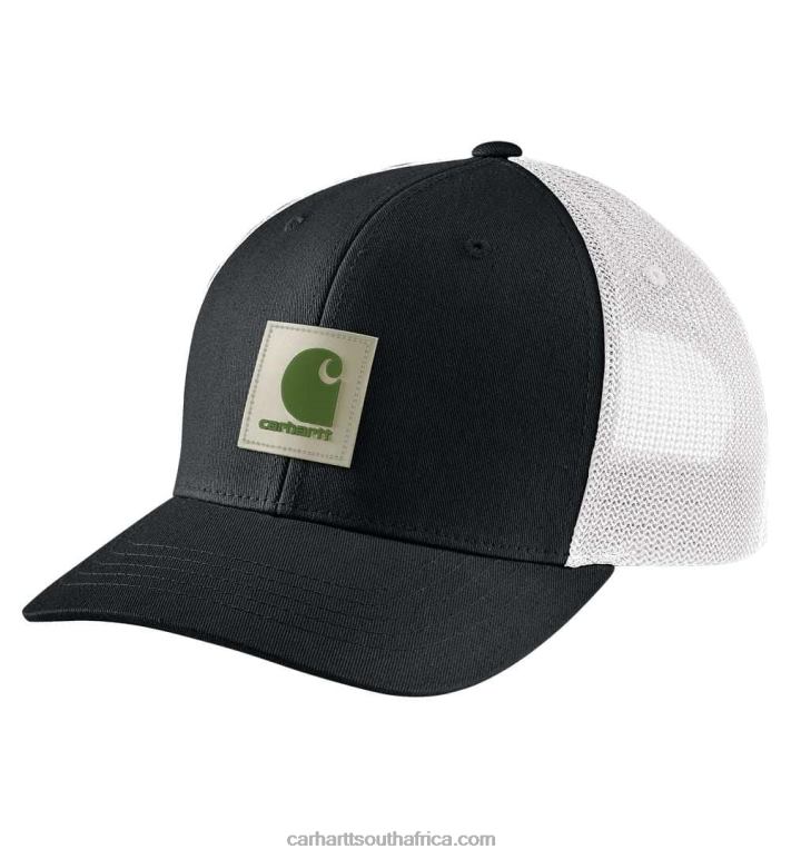 Men Black Arborvitae 6D80X87 Carhartt Rugged Flex Twill Mesh-Back Logo Patch Cap