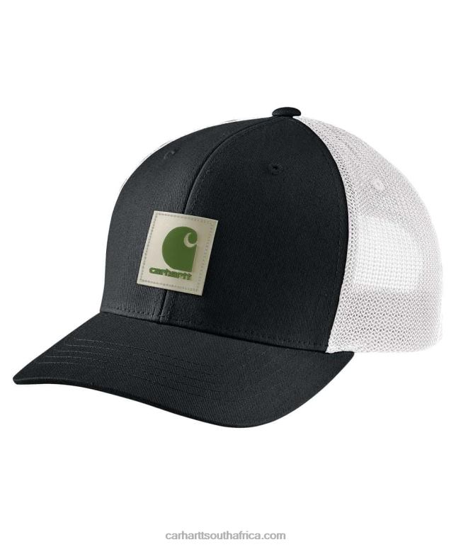 Men Black Arborvitae 6D80X87 Carhartt Rugged Flex Twill Mesh-Back Logo Patch Cap
