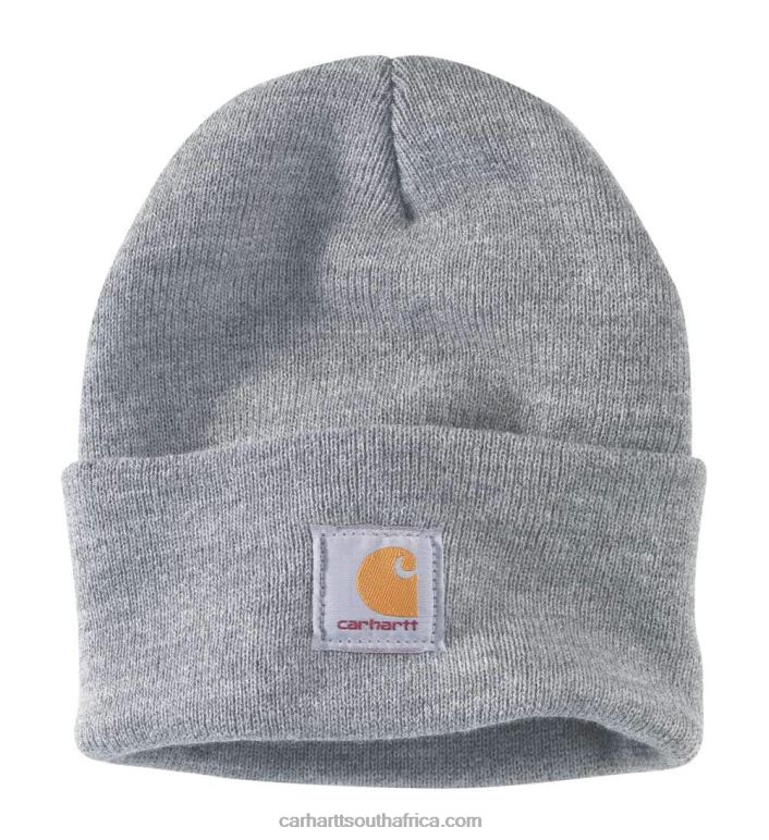 Men Heather Grey 6D80X95 Carhartt Knit Rugged Wear Patch Beanie