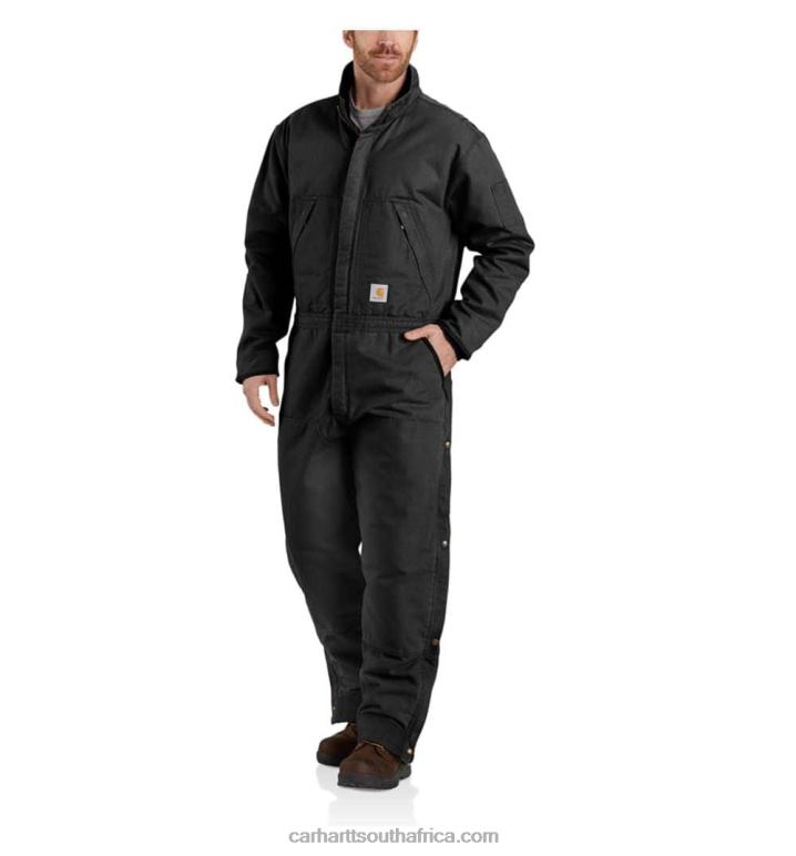 Men Black 6D80X76 Carhartt Loose Fit Washed Duck Insulated Coverall
