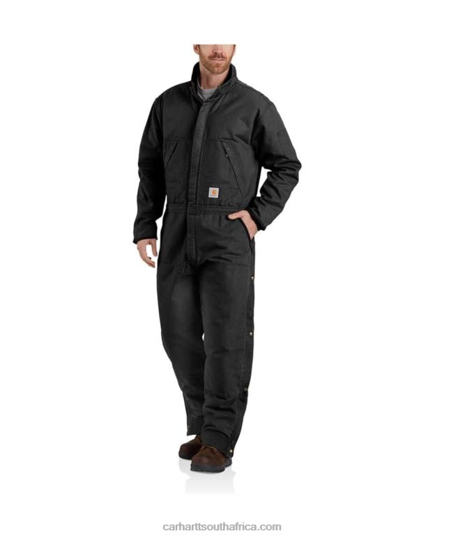 Men Black 6D80X76 Carhartt Loose Fit Washed Duck Insulated Coverall