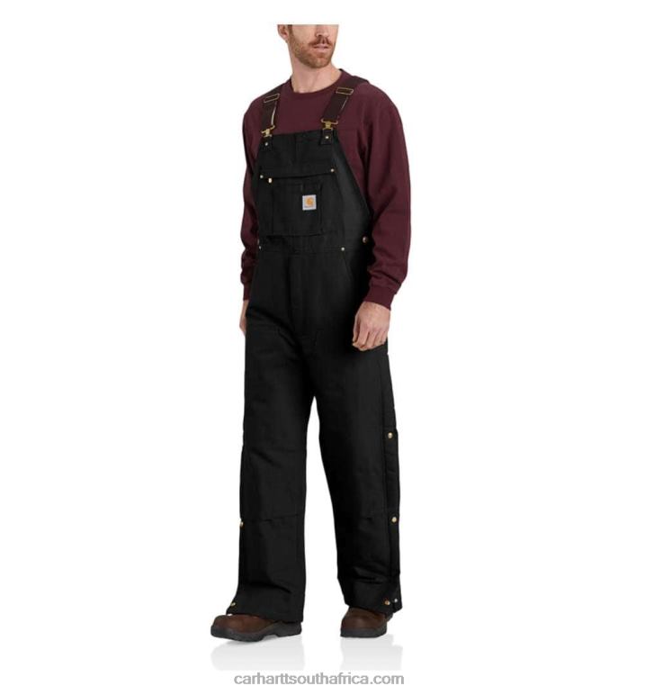 Men Black 6D80X77 Carhartt Loose Fit Firm Duck Insulated Bib Overall