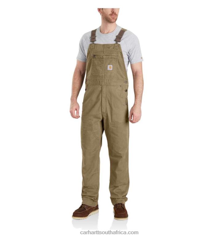 Men Dark Khaki 6D80X75 Carhartt Rugged Flex Relaxed Fit Canvas Bib Overall