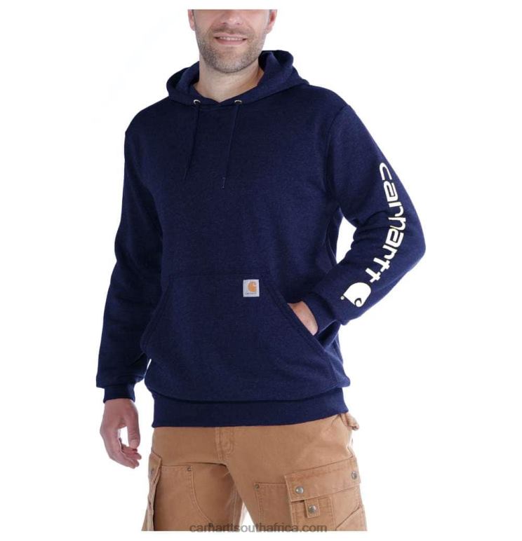 Men Alpine Blue Heather 6D80X38 Carhartt Loose Fit Midweight Logo Sleeve Graphic Sweatshirt