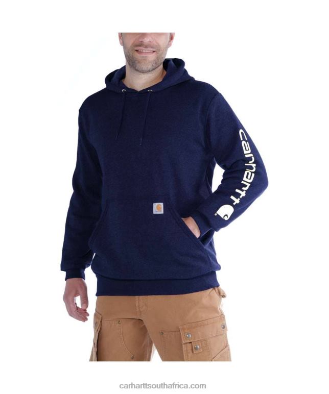 Men Alpine Blue Heather 6D80X38 Carhartt Loose Fit Midweight Logo Sleeve Graphic Sweatshirt