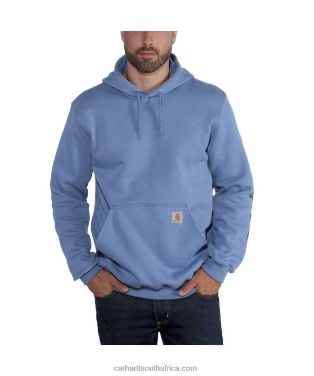 Men Alpine Blue Heather 6D80X38 Carhartt Loose Fit Midweight Logo Sleeve Graphic Sweatshirt