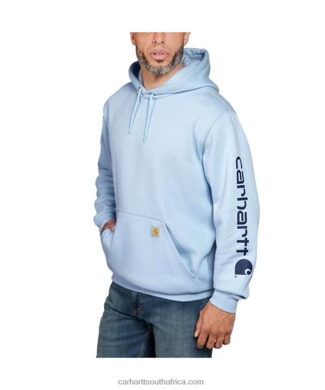 Men Alpine Blue Heather 6D80X38 Carhartt Loose Fit Midweight Logo Sleeve Graphic Sweatshirt
