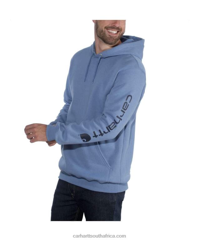 Men Alpine Blue Heather 6D80X38 Carhartt Loose Fit Midweight Logo Sleeve Graphic Sweatshirt