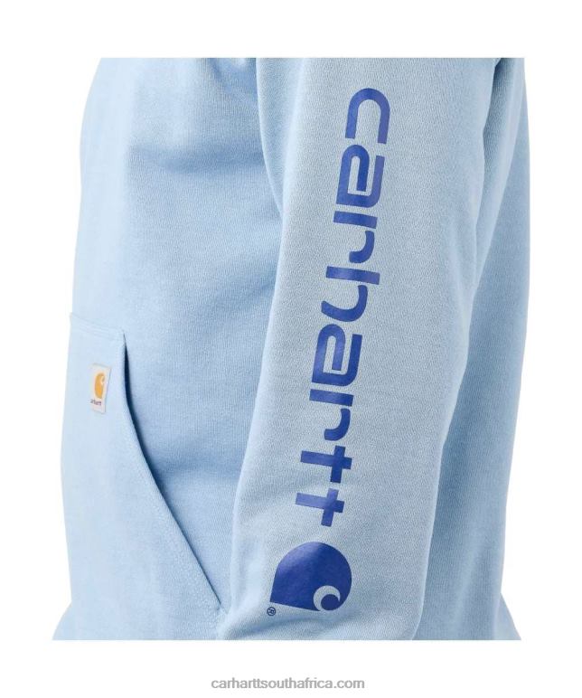 Men Alpine Blue Heather 6D80X38 Carhartt Loose Fit Midweight Logo Sleeve Graphic Sweatshirt