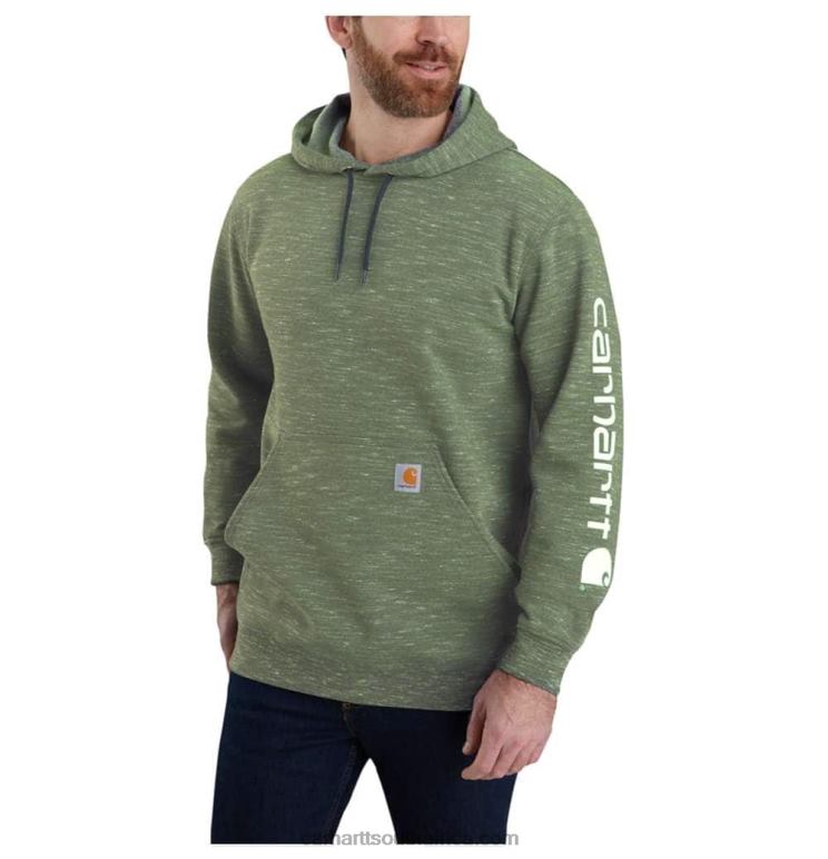 Men Alpine Blue Heather 6D80X38 Carhartt Loose Fit Midweight Logo Sleeve Graphic Sweatshirt