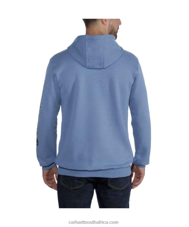 Men Alpine Blue Heather 6D80X38 Carhartt Loose Fit Midweight Logo Sleeve Graphic Sweatshirt