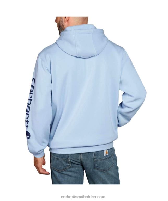 Men Alpine Blue Heather 6D80X38 Carhartt Loose Fit Midweight Logo Sleeve Graphic Sweatshirt