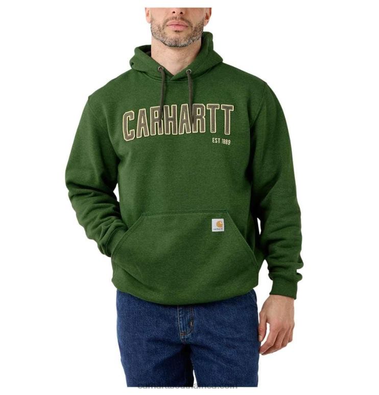 Men Arborvitae Heather 6D80X42 Carhartt Loose Fit Midweight Felt Logo Graphic Sweatshirt