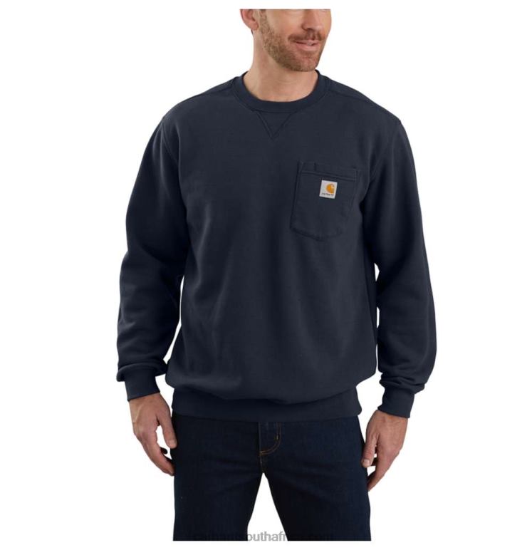 Men Black 6D80X35 Carhartt Loose Fit Midweight Crewneck Pocket Sweatshirt