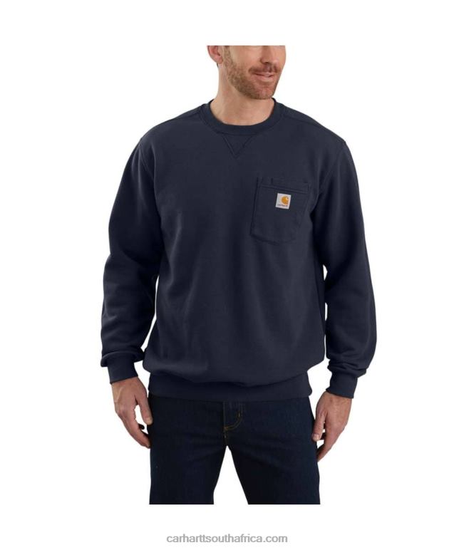 Men Black 6D80X35 Carhartt Loose Fit Midweight Crewneck Pocket Sweatshirt