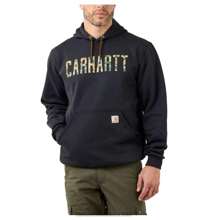 Men Black 6D80X46 Carhartt Loose Fit Midweight Camo Logo Graphic Sweatshirt