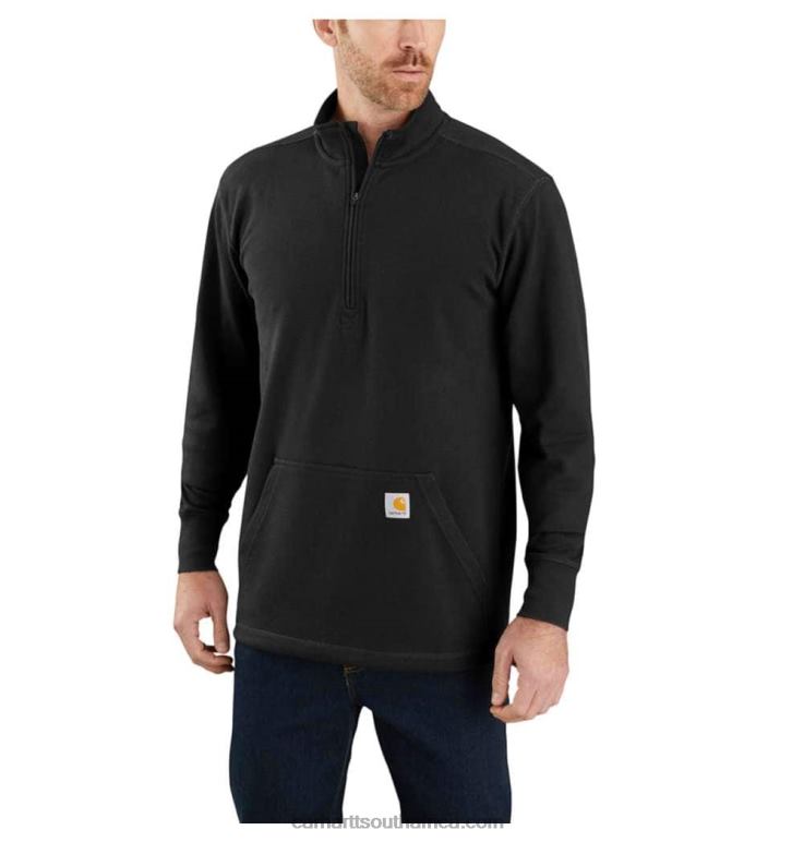 Men Black 6D80X48 Carhartt Relaxed Fit Heavyweight Long-Sleeve 1/2 Zip Thermal Shirt