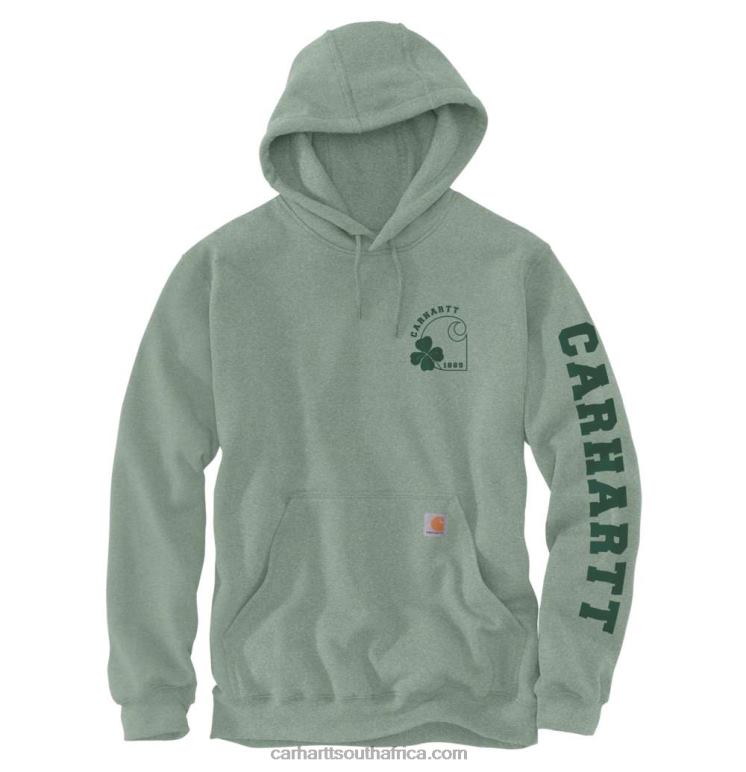 Men Carbon Heather 6D80X36 Carhartt Loose Fit Midweight Hooded Shamrock Sweatshirt