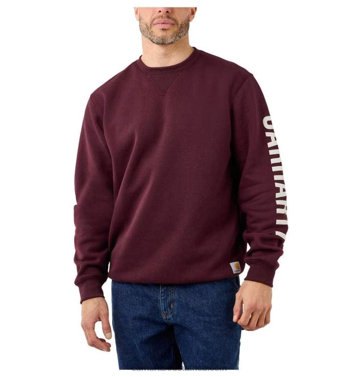 Men Carbon Heather 6D80X41 Carhartt Loose Fit Midweight Crewneck Logo Sleeve Graphic Sweatshirt