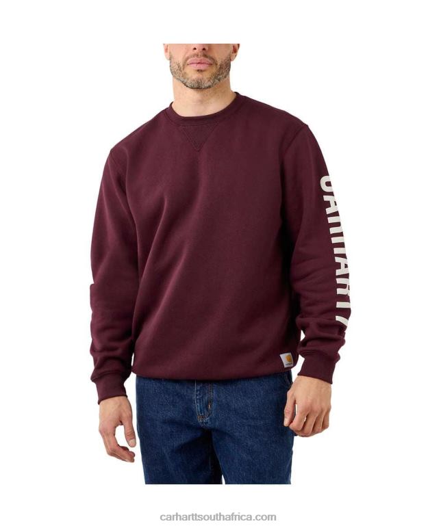 Men Carbon Heather 6D80X41 Carhartt Loose Fit Midweight Crewneck Logo Sleeve Graphic Sweatshirt