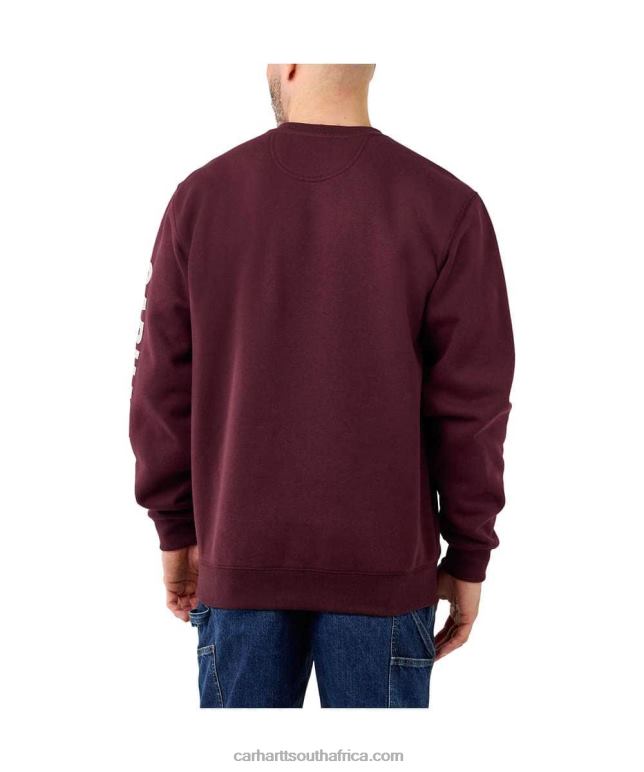 Men Carbon Heather 6D80X41 Carhartt Loose Fit Midweight Crewneck Logo Sleeve Graphic Sweatshirt