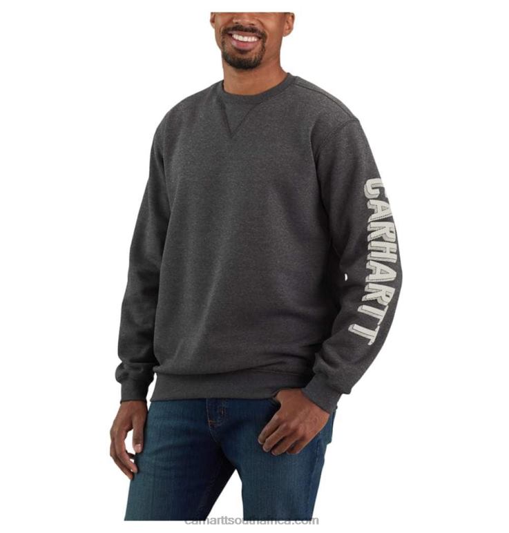 Men Carbon Heather 6D80X49 Carhartt Loose Fit Midweight Crewneck Sleeve Graphic Sweatshirt