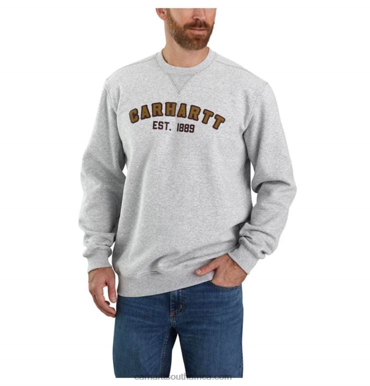 Men Heather Grey 6D80X45 Carhartt Loose Fit Midweight Crewneck Block Logo Graphic Sweatshirt