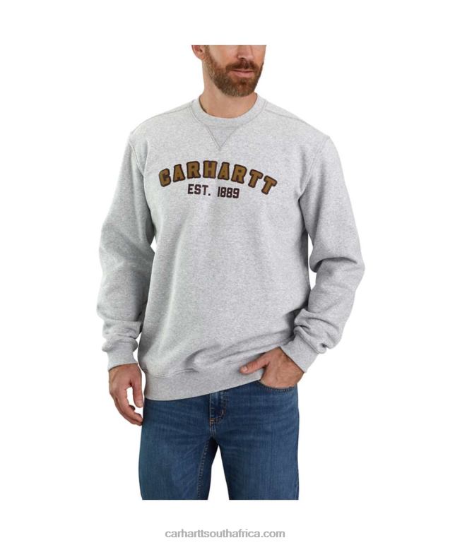 Men Heather Grey 6D80X45 Carhartt Loose Fit Midweight Crewneck Block Logo Graphic Sweatshirt