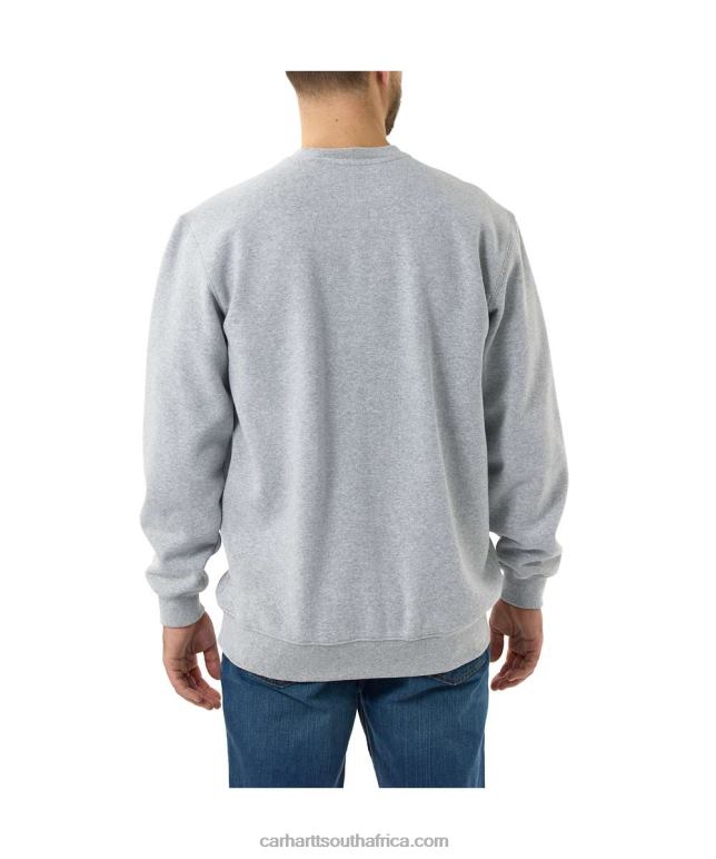 Men Heather Grey 6D80X45 Carhartt Loose Fit Midweight Crewneck Block Logo Graphic Sweatshirt