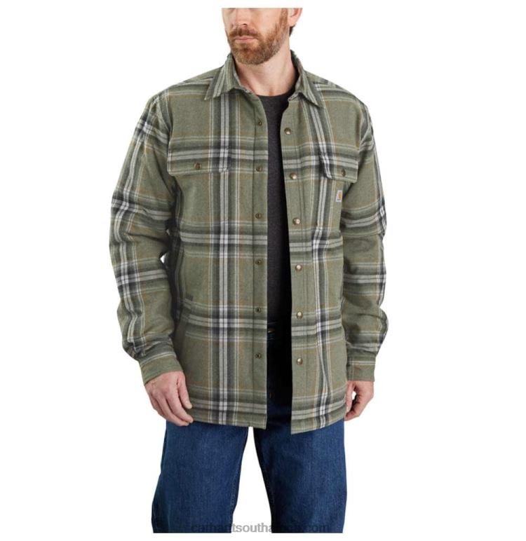 Men Asphalt 6D80X31 Carhartt Relaxed Fit Heavyweight Flannel Sherpa-Lined Shirt Jac