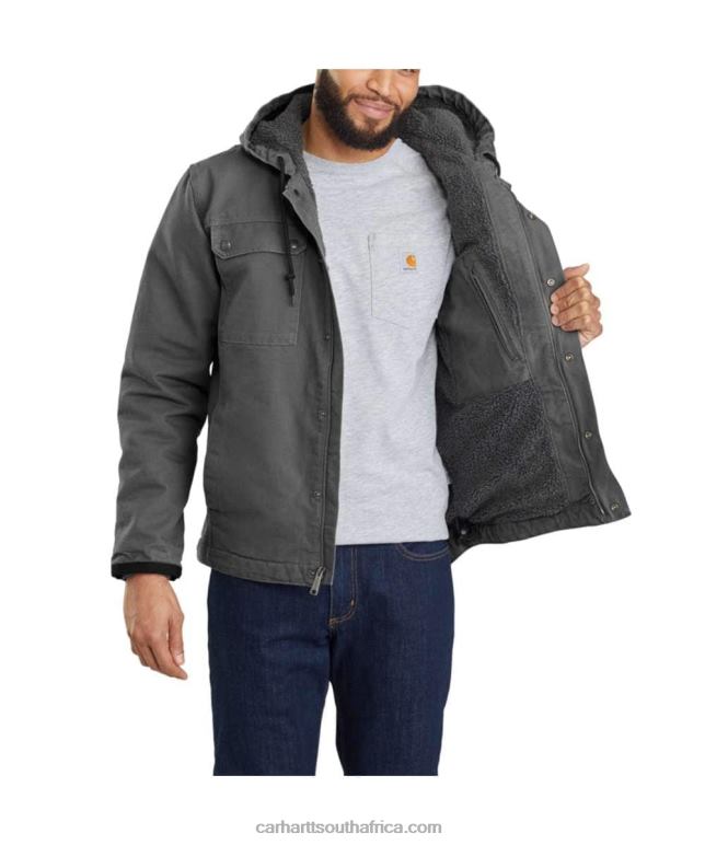 Men Black 6D80X14 Carhartt Relaxed Fit Washed Duck Sherpa-Lined Utility Jacket