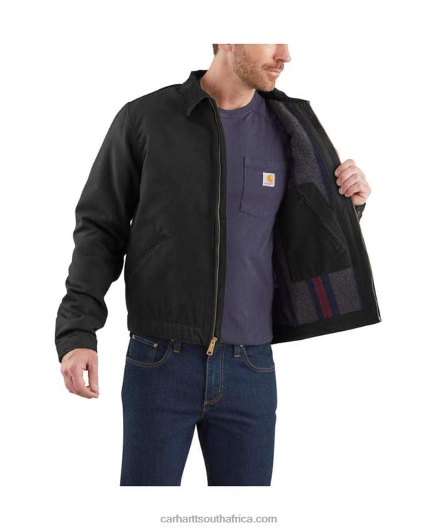 Men Black 6D80X17 Carhartt Relaxed Fit Duck Blanket Lined Detroit Jacket