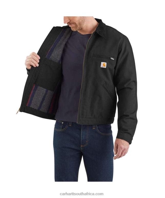 Men Black 6D80X17 Carhartt Relaxed Fit Duck Blanket Lined Detroit Jacket