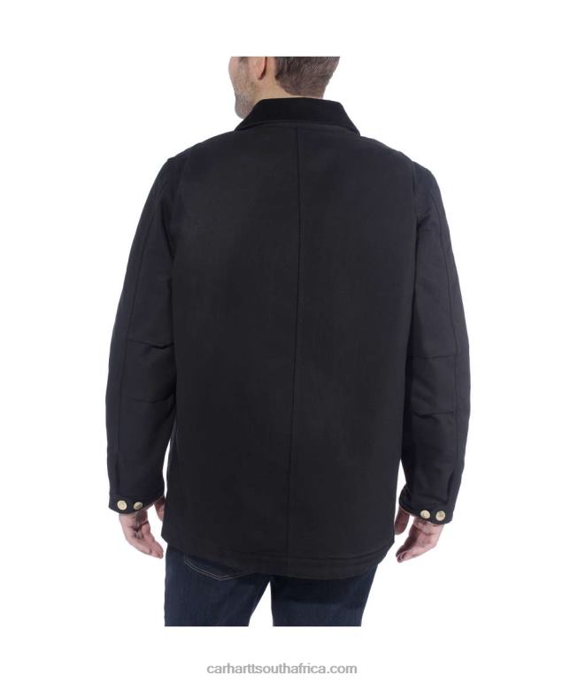 Men Black 6D80X19 Carhartt Loose Fit Firm Duck Blanket-Lined Chore Coat