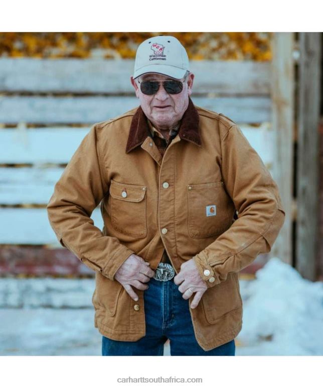 Men Black 6D80X19 Carhartt Loose Fit Firm Duck Blanket-Lined Chore Coat