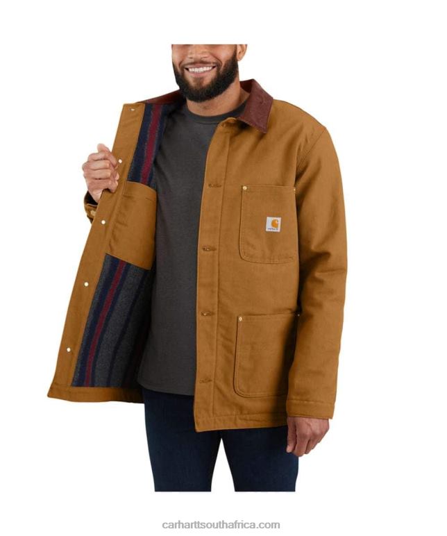 Men Black 6D80X19 Carhartt Loose Fit Firm Duck Blanket-Lined Chore Coat