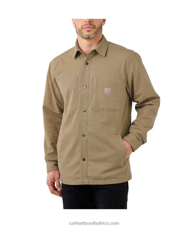 Men Black 6D80X28 Carhartt Rugged Flex Relaxed Fit Canvas Fleece-Lined Snap-Front Shirt Jac