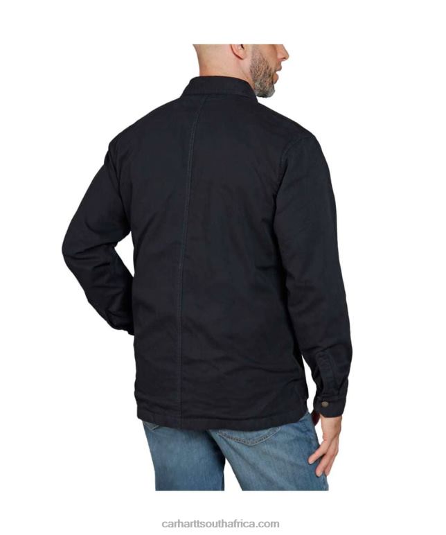 Men Black 6D80X28 Carhartt Rugged Flex Relaxed Fit Canvas Fleece-Lined Snap-Front Shirt Jac