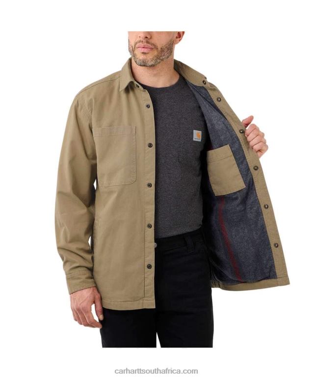 Men Black 6D80X28 Carhartt Rugged Flex Relaxed Fit Canvas Fleece-Lined Snap-Front Shirt Jac