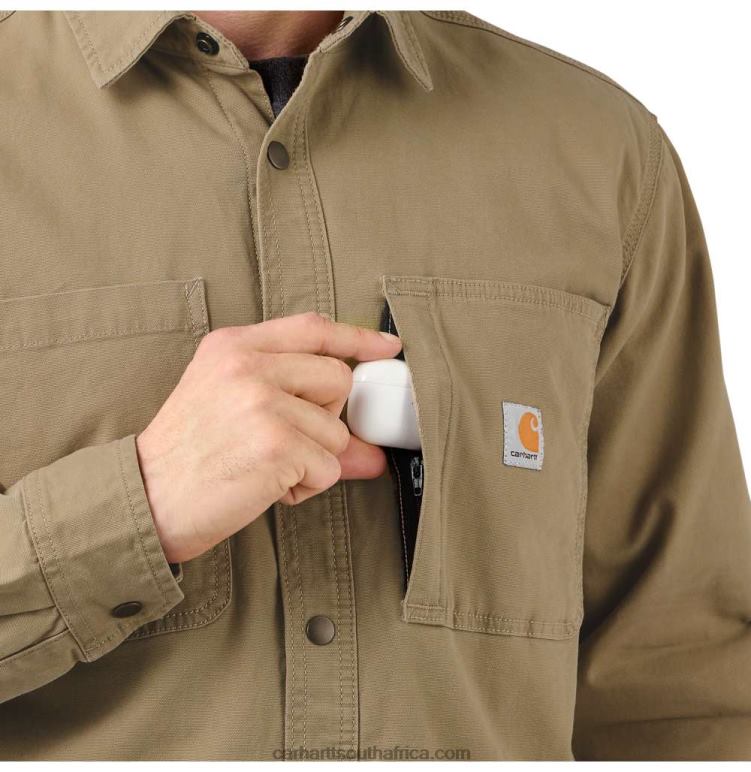 Men Black 6D80X28 Carhartt Rugged Flex Relaxed Fit Canvas Fleece-Lined Snap-Front Shirt Jac