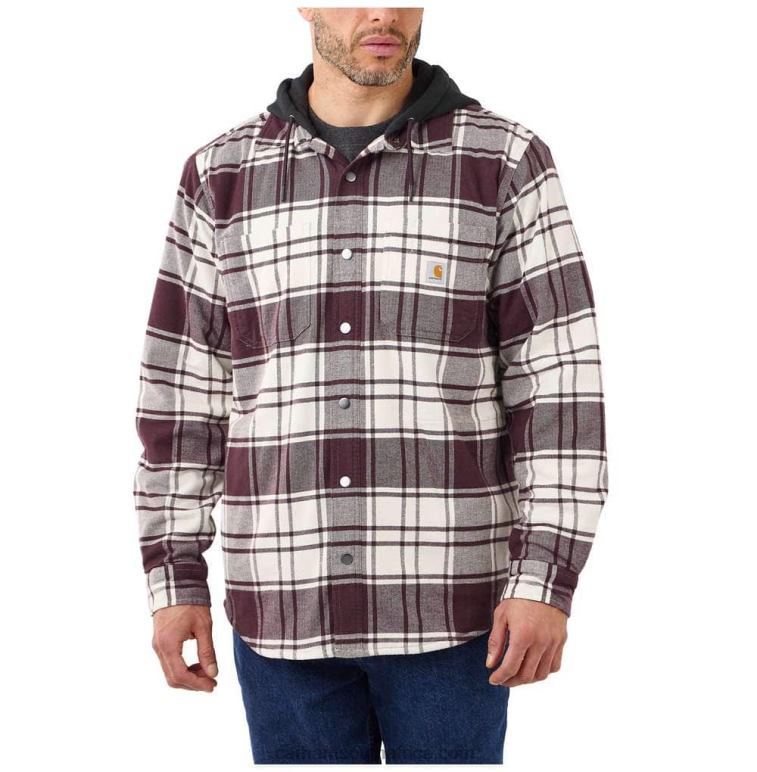 Men Elm 6D80X21 Carhartt Rugged Flex Relaxed Fit Flannel Fleece Lined Hooded Shirt Jac