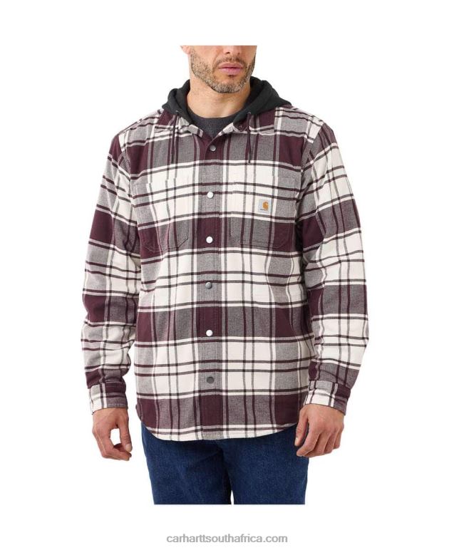 Men Elm 6D80X21 Carhartt Rugged Flex Relaxed Fit Flannel Fleece Lined Hooded Shirt Jac