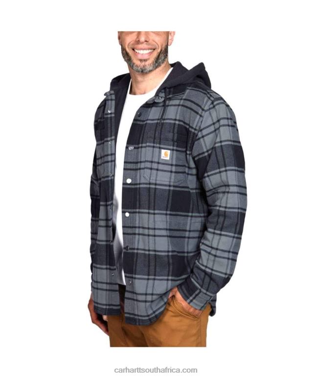 Men Elm 6D80X21 Carhartt Rugged Flex Relaxed Fit Flannel Fleece Lined Hooded Shirt Jac