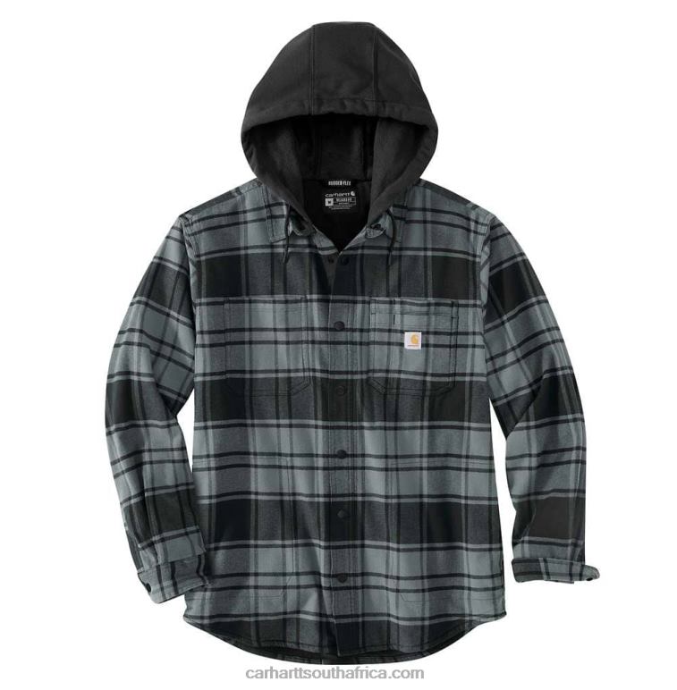 Men Elm 6D80X21 Carhartt Rugged Flex Relaxed Fit Flannel Fleece Lined Hooded Shirt Jac